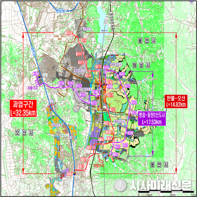 경기도 도시철도망 구축계획 노선도(동탄도시철도)