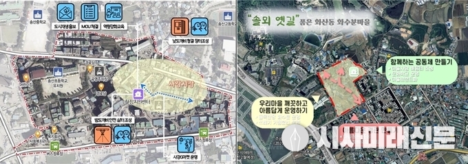 송산면(왼쪽), 화산동 소규모 도시재생 사업 조성 예시도 