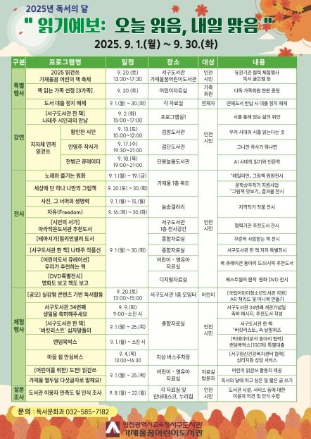 9월 독서의 달 ‘읽기 예보: 오늘 읽음, 내일 맑음’ 행사 운영