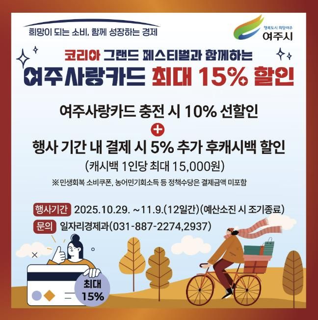여주시, 코리아 그랜드 페스티벌 참여 ‘여주사랑카드 최대 15% 할인’