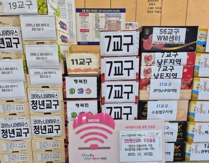 안산시 드림스타트 아동을 위해 기탁된 후원 물품.