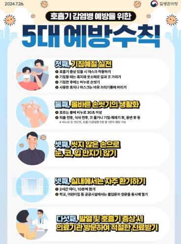 질병관리청 호흡기 감염병 예방을 위한 5대 예방수칙 홍보문.