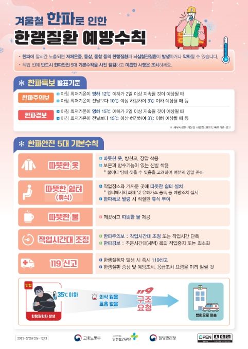 겨울철 한파로 인한 '한랭질환 예방수칙' 안내문