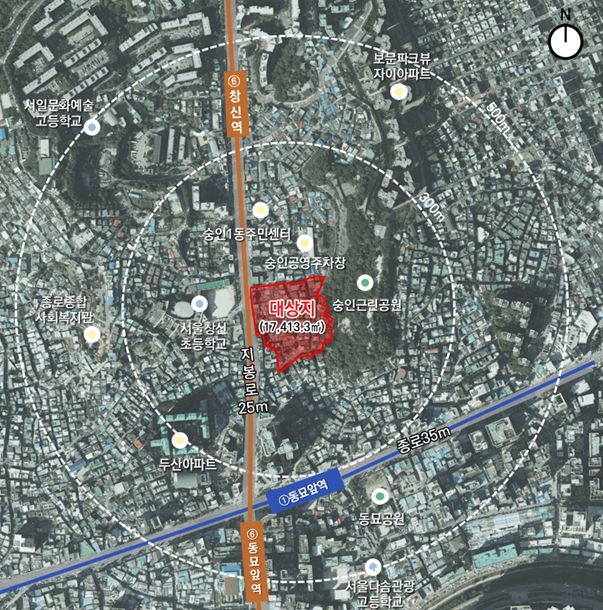 위치도 (종로구 숭인동 61번지 일대 모아타운)