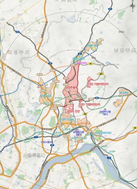 왕숙지구 및 기업이전단지 위치도