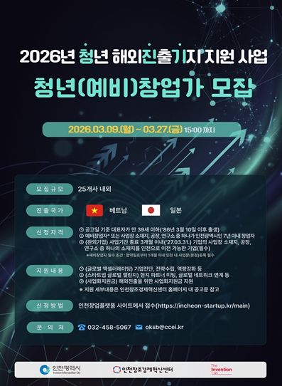 2026년 청년 해외진출기지 지원사업 홍보 포스터